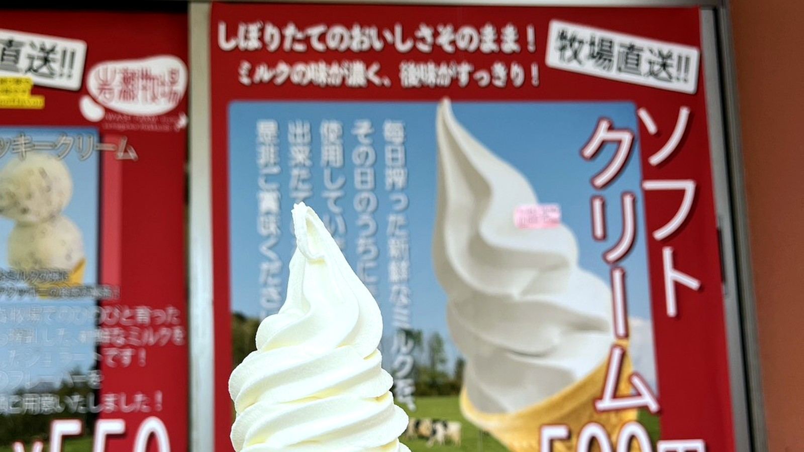 手に持った牧場直送のソフトクリーム